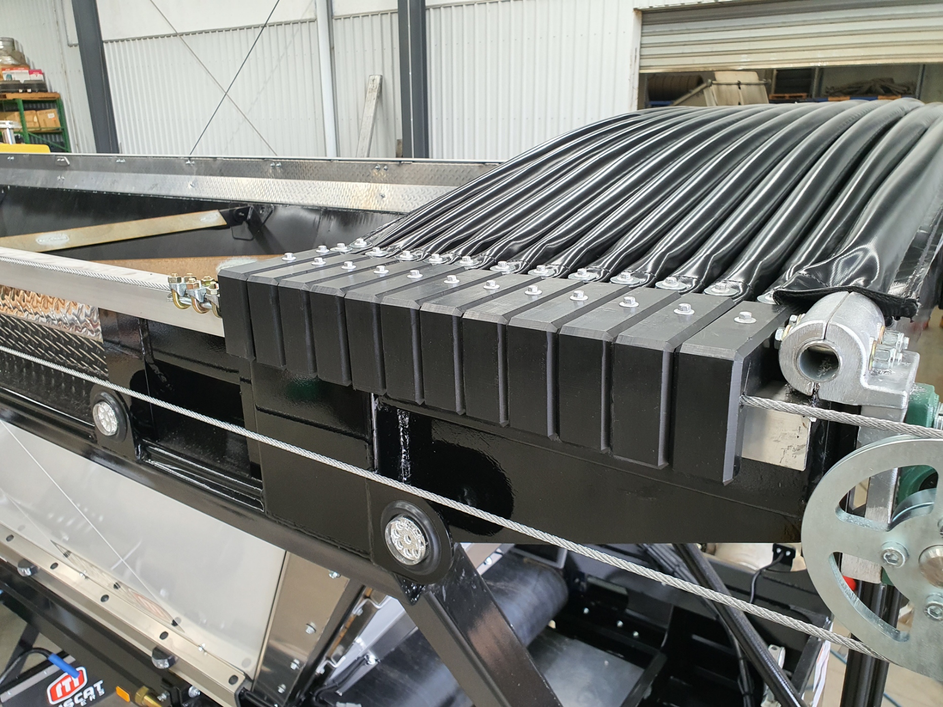 Tarp system installed on tip truck